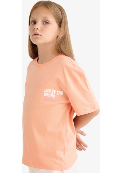 Kız Çocuk Relax Fit Bisiklet Yaka Sırt Baskılı Kısa Kollu Tişört E0354A825SM fırsatları