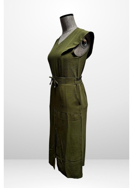 Kadın V Yaka Bluz Beli Lastikli Cepli Önü Yırtmaçlı Etek 2'li Takım fiyatları