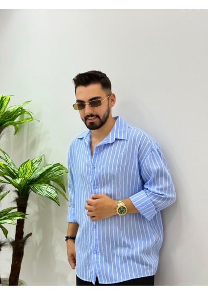 Erkek Uzun Kol Gömlek Olive Efektif Keten Oversize Çizgili Pamuk Keten Gömlek fiyatları