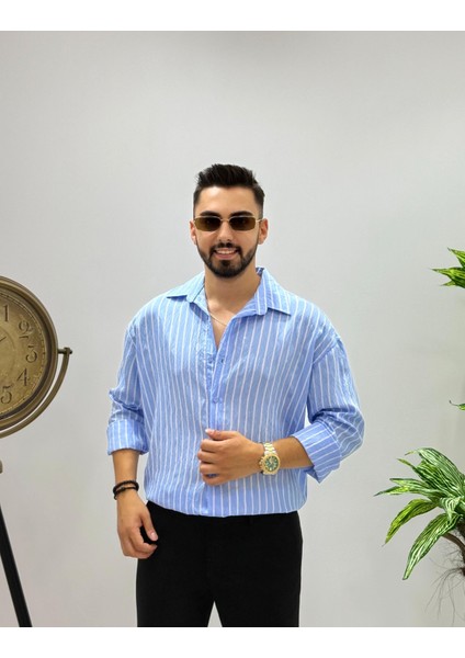 Erkek Uzun Kol Gömlek Olive Efektif Keten Oversize Çizgili Pamuk Keten Gömlek modelleri