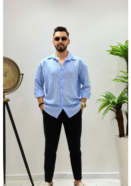 Erkek Uzun Kol Gömlek Olive Efektif Keten Oversize Çizgili Pamuk Keten Gömlek indirimleri