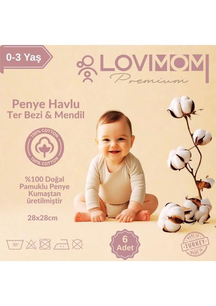 Pamuk Havlu Kumaş Bebek Mendil 6’lı Set Ekstra Yumuşak, Büyük Boy Ter Bezi 28X28 cm modelleri