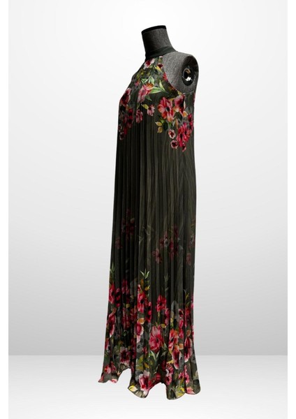 Kadın Çiçek Desenli Astarlı Plisoley Şifon Uzun Elbise fiyatları