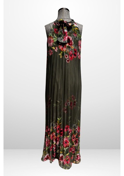 Kadın Çiçek Desenli Astarlı Plisoley Şifon Uzun Elbise fırsatları