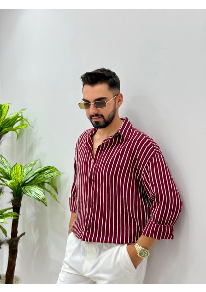 Erkek Uzun Kol Gömlek Olive Efektif Keten Oversize Çizgili Pamuk Keten Gömlek fiyatları