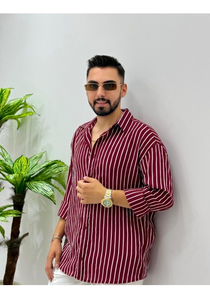 Erkek Uzun Kol Gömlek Olive Efektif Keten Oversize Çizgili Pamuk Keten Gömlek modelleri