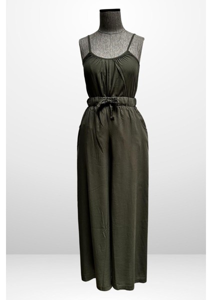 Kadın Ip Askılı Bluz Beli Lastikli Cepli Palazzo Pantolon 2'li Takım