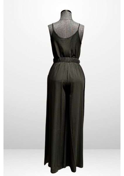 Kadın Ip Askılı Bluz Beli Lastikli Cepli Palazzo Pantolon 2'li Takım modelleri