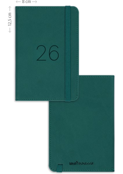 2026 Yılı Lastikli Günlük Cep Ajandası 12 Aylık Koyu Yeşil fırsatları