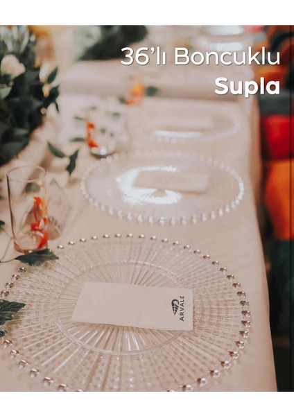 Turuncu Renkli Sunum Tabağı, 36'lı Paket, Boncuk Detaylı, Plastik, Düğün ve Davetler Için