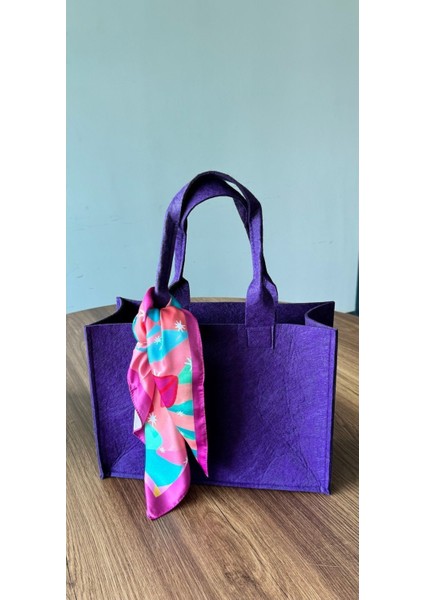 Fular Hediye Keçe Mor Renk Çanta,omuz Çantası,organizer,el Yapımı,alışveriş Düzenleyici modelleri