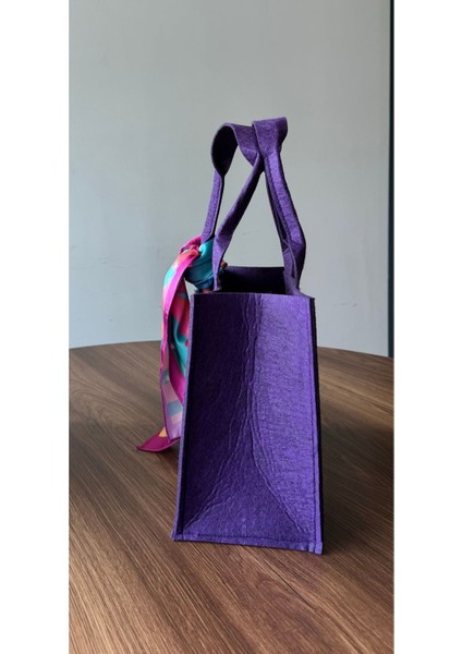 Fular Hediye Keçe Mor Renk Çanta,omuz Çantası,organizer,el Yapımı,alışveriş Düzenleyici indirimleri