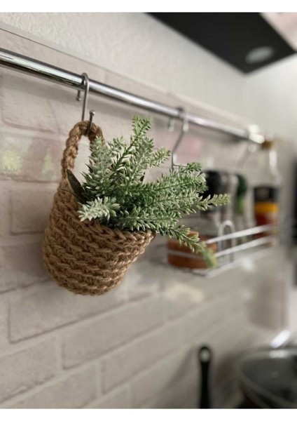 Haki Mini Duvara Asılan Dekoratif Sepet, Saksı ve Kaktüs Tutucu