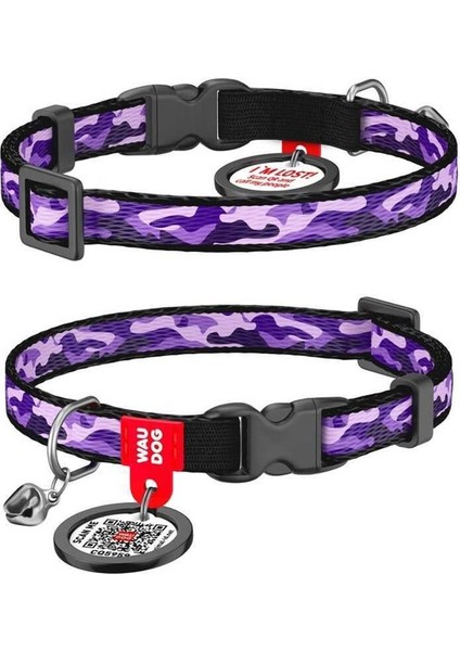 Collar Qr Pasaportlu Kedi Boyun Tasması 20-30 cm 10 mm "purple Camo"