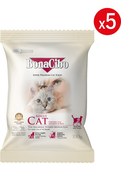 Adult Cat Tavuklu Yetişkin Kedi Maması 100 gr x 5 Adet, Tüm Irklar Için, Doğal, Şeker Içermez