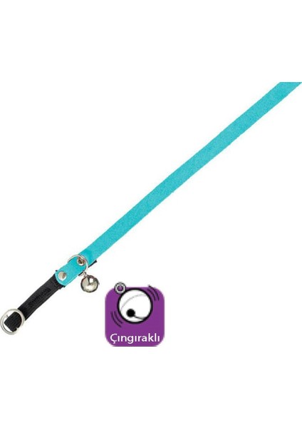 Süet Kedi Tasma Çıngıraklı 30Cm Turkuaz