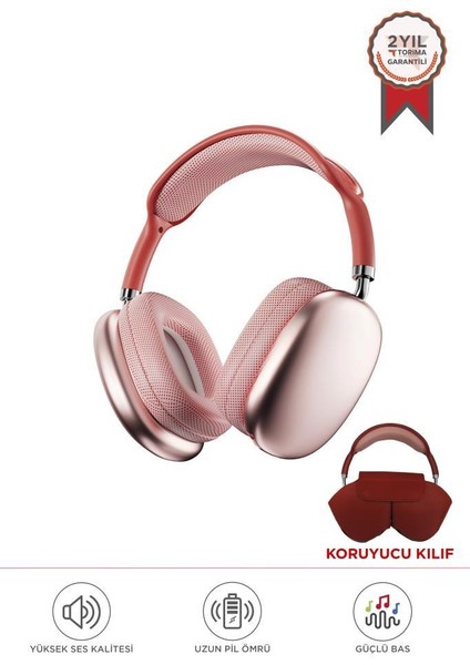 P9 Pro Max Pembe Kablosuz 5.0 Mikrofonlu Sd Kart Girişli Aux Kablolu Bluetooth Kulaklık fiyatları