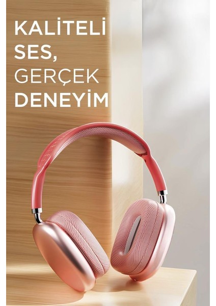 P9 Pro Max Pembe Kablosuz 5.0 Mikrofonlu Sd Kart Girişli Aux Kablolu Bluetooth Kulaklık modelleri