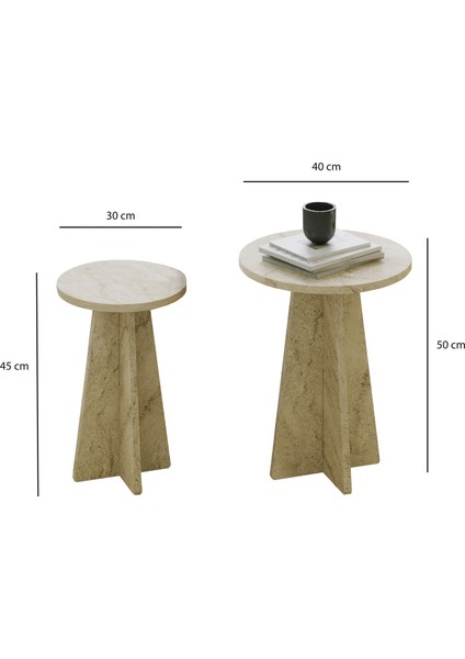 - Mushroom 2 Li Sehpa Traverten Desen indirimleri