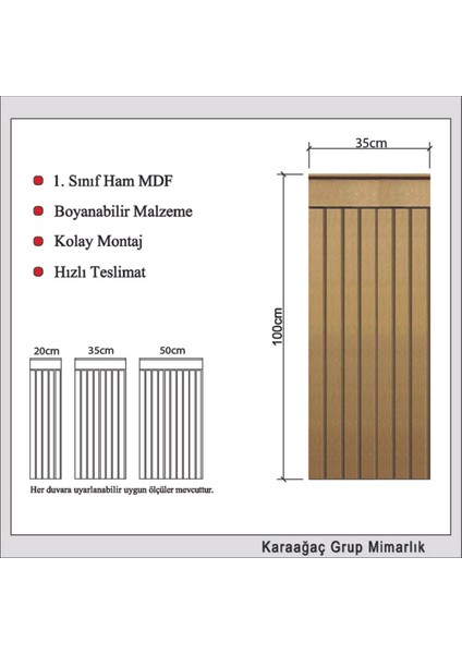 Bej Dekoratif Duvar Paneli, 4mm Mdf, Boyanabilir, 35X100CM