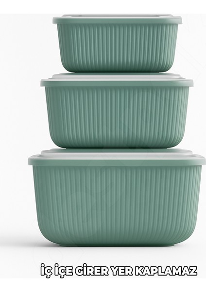 3 Adet Mikrodalgaya Uyumlu Plastik Saklama Kabı - Kapaklı - Mikrodalga Tapalı - 3 Boy modelleri