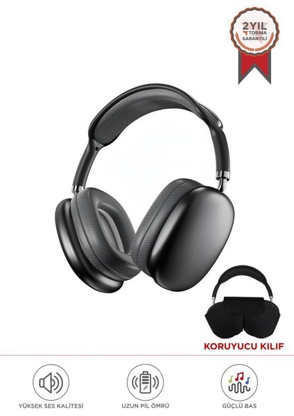 P9 Pro Max Siyah Kablosuz 5.0 Mikrofonlu Sd Kart Girişli Aux Kablolu Bluetooth Kulaklık