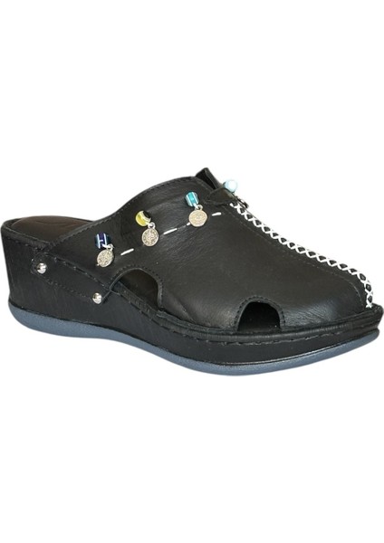 25Y NBL07 Siyah Kadın Hakiki Deri Günlük Terlik