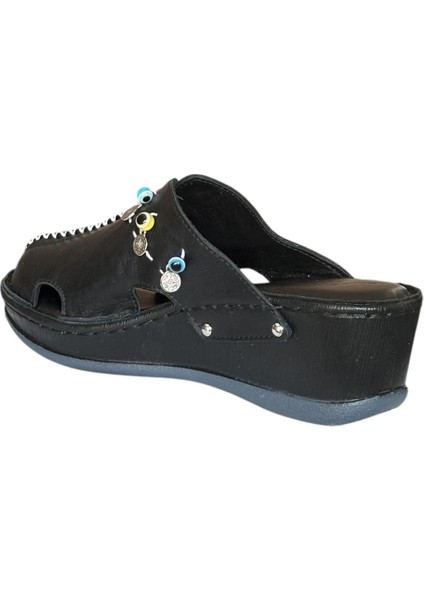 25Y NBL07 Siyah Kadın Hakiki Deri Günlük Terlik modelleri