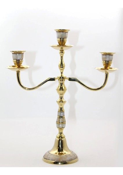 Pirinç Sedefli 3'lü Şamdan 19124