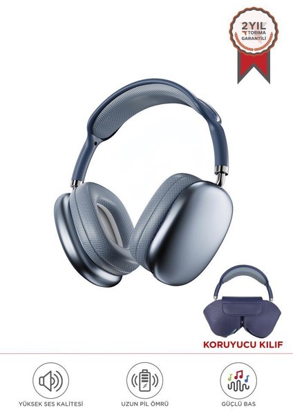 P9 Pro Max Mavi Kablosuz 5.0 Mikrofonlu Sd Kart Girişli Aux Kablolu Bluetooth Kulaklık modelleri