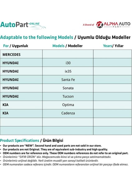 Hyundai i30, ix35, Santa Fe, Sonata, Tucson için Sunroof Tamir Seti fiyatları