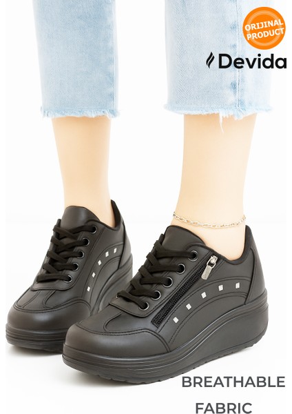 Kadın Siyah Spor Ayakkabı 6 Cm Yüksek Rahat Taban Sneaker X300 modelleri