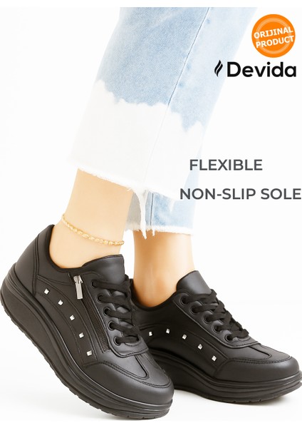 Kadın Siyah Spor Ayakkabı 6 Cm Yüksek Rahat Taban Sneaker X300 fırsatları