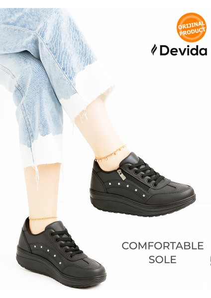 Kadın Siyah Spor Ayakkabı 6 Cm Yüksek Rahat Taban Sneaker X300 indirimleri