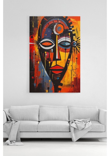 Soyut Afrika Maskesi Temalı Kanvas Tablo Modern Sanat Duvar Dekoru %100 Pamuk Kanvas