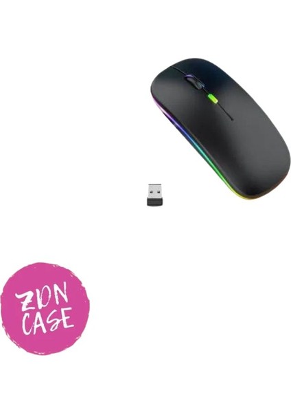 Ultra Slim USB 2.4ghz Siyah Ledli Şarjlı Kablosuz Mouse Rgb LED Işıklı