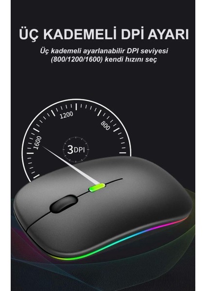 Ultra Slim USB 2.4ghz Siyah Ledli Şarjlı Kablosuz Mouse Rgb LED Işıklı fiyatları