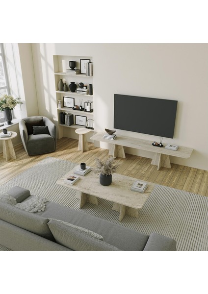 - Mushroom Tv Sehpası / Traverten Desen indirimleri