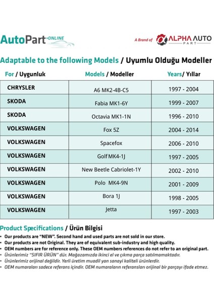 Volkswagen Fox, Spacefox, Golf, New Beetle için Kilit Tamir Seti fiyatları