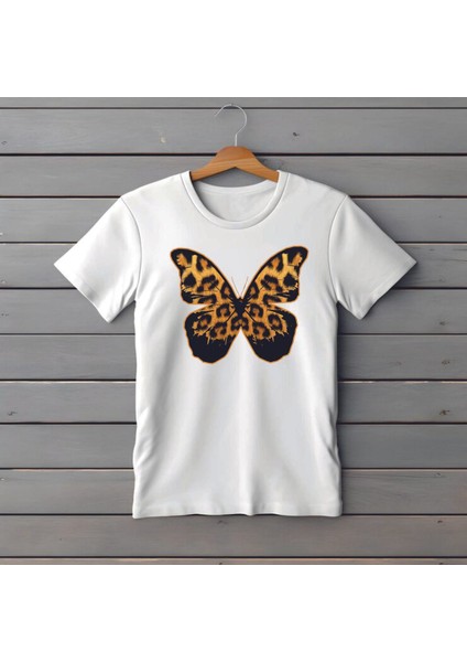 Ünisex %100 Pamuklu A+++ Kalite Süprem Leopar Kelebek Baskılı Regular Kalıp Tshirt