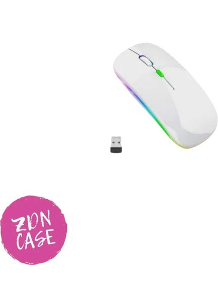 Ultra Slim USB 2.4ghz Beyaz Ledli Şarjlı Kablosuz Mouse Rgb LED Işıklı
