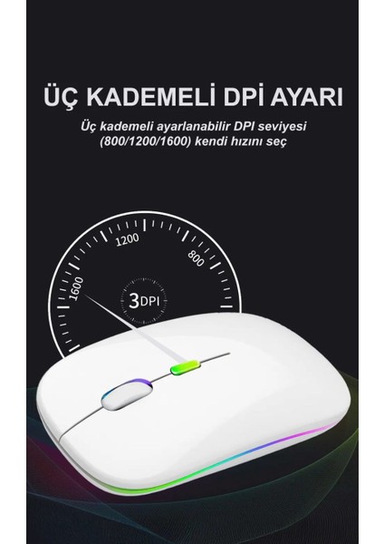 Ultra Slim USB 2.4ghz Beyaz Ledli Şarjlı Kablosuz Mouse Rgb LED Işıklı fiyatları