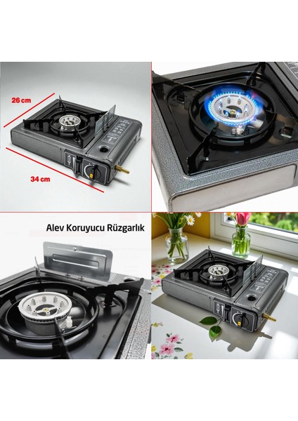 Taşınabilir Portatif Kamp Ocağı Tekli Tek Gözlü Kartuşlu Piknik Tüp Bağlantılı Gezi Ocak Gri Renk modelleri