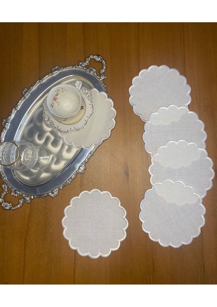 Papatya Desenli Ekru Keten Peçete, 6'lı Set, Etamin Işleme Uyumlu fiyatları