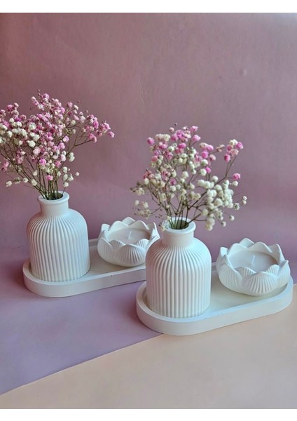 Şık 2'li Pampas Vazo Seti ve Lotus Tealight Mumluk, Dekoratif Sunumlar Için Ideal