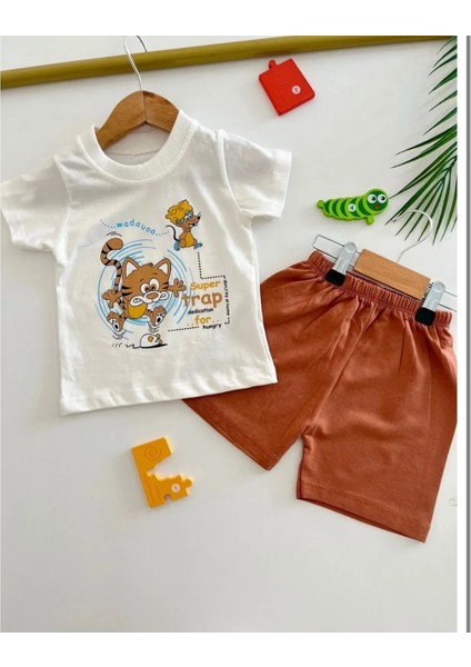 Super Trap Cat Baskılı Kahve Erkek Bebek Alt-Üst Takım %100 Pamuk