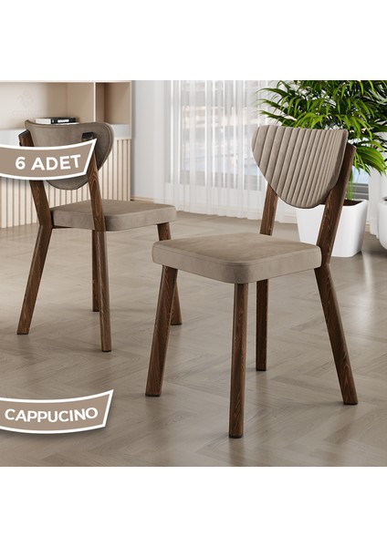 Arfe Serisi 6 Adet Cappucino Mutfak Sandalyesi Ahşap Kaplama 1. Sınıf Babyface Kumaş
