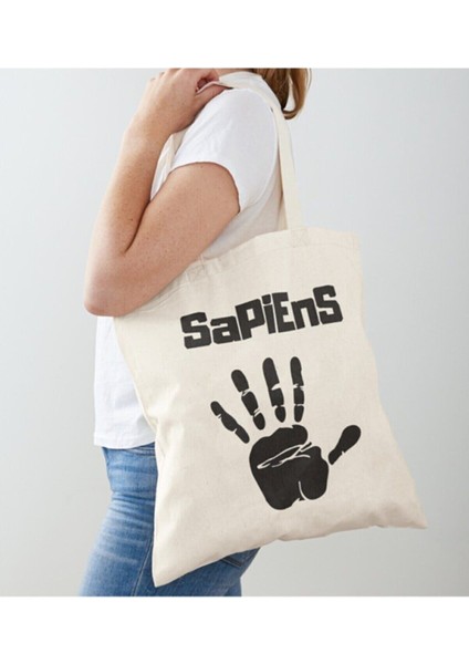 Sapiens Tasarımlı Ham Bez Omuz Çantas