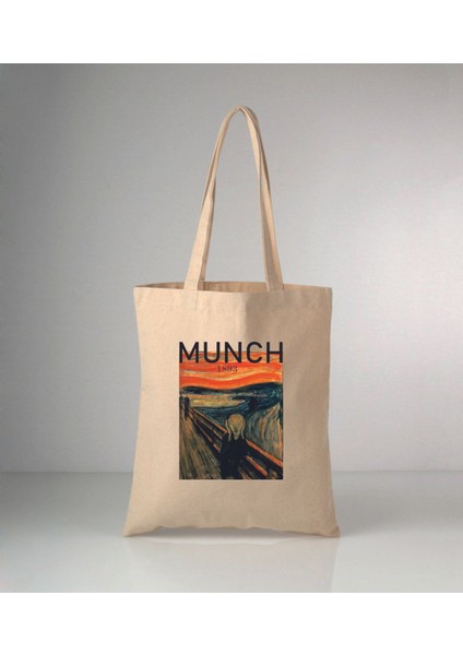 Munch Çığlık Baskılı Ham Bez Omuz Çantası 35X40 cm