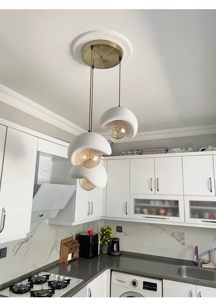 Beton Görünümlü Modern Şık Iskandinav Tarz 3 Başlıklı Avize (25CM) (Rustik Ampul Hediyeli) Nestvibe